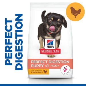 Hill"s Science Plan Perfect Digestion krmivo pro štěňata středních plemen s kuřetem a hnědou rýží 14 kg