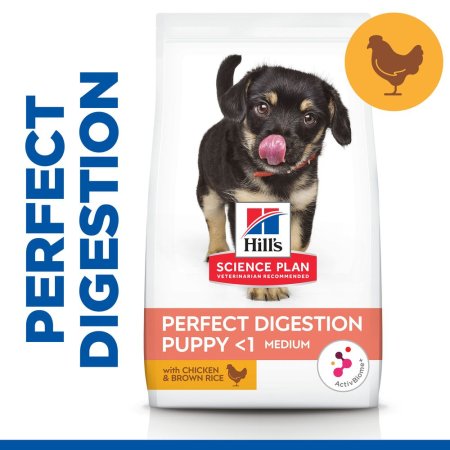 Hill"s Science Plan Perfect Digestion krmivo pro štěňata středních plemen s kuřetem a hnědou rýží 14 kg